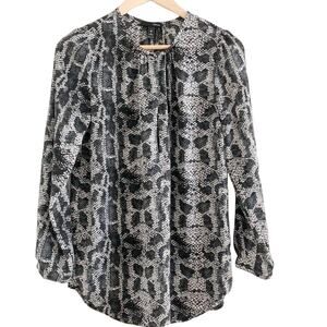 Aqua Blouse Sheer Long Sleeve Top Snakeskin Pattern